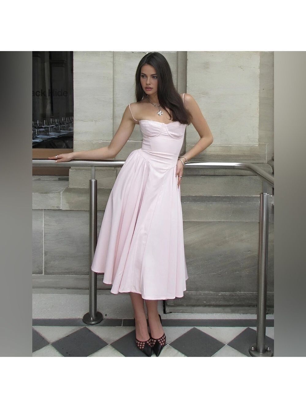 Solid Sweetheart Neckline Cami Midi Dress Cotton Mix